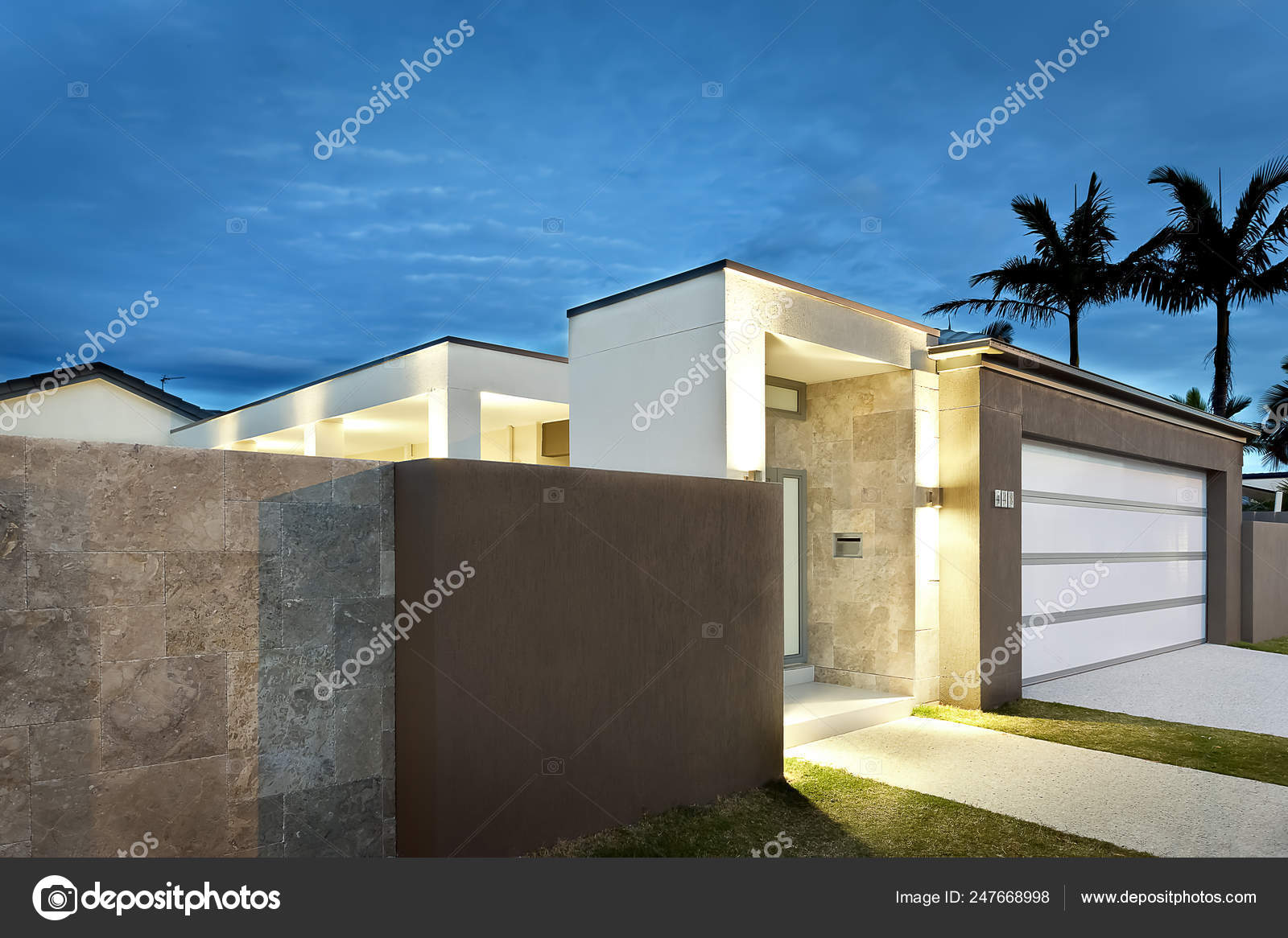 Modern House Entrance At Night With Lights On Stock Photo By Jrstock1 247668998<script async src=
