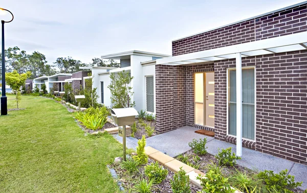 Modern residential area with front side of houses