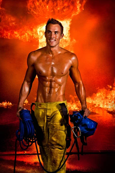 Calendário Bombeiros Revista Muscular Homem Sexy Fotos De Bancos De Imagens