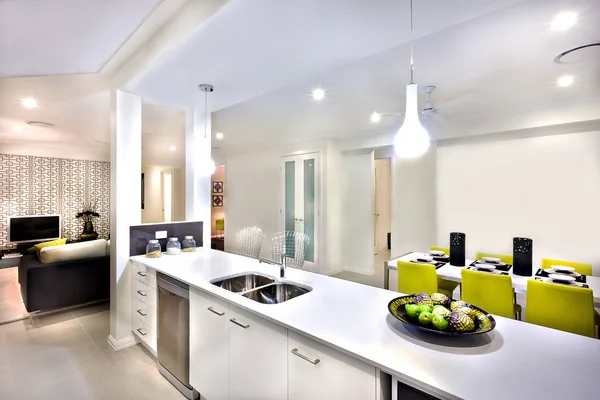 Interior of a modern house, including counter top with sink and — Stock Photo, Image