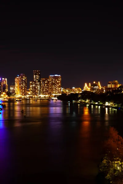 Long Exposure Photo Brisbane Skyline Night Brisbane Skyline Looking Kangaroo — Stock Photo, Image