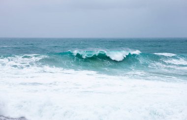 Fırtınalı bir okyanusta büyük dalgalar çarpıyor. Bondi Sahili, Avustralya