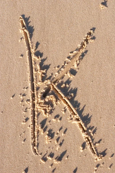 Inscription Handwritten Alphabet Letter Wet Beach Sand — Stock Photo, Image