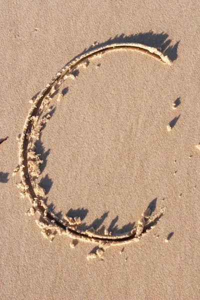 Inscription Handwritten Alphabet Letter Wet Beach Sand — Stock Photo, Image