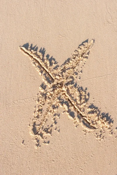 Inscripția Scrisului Mână Literă Alfabet Nisipul Umed Plajă — Fotografie, imagine de stoc