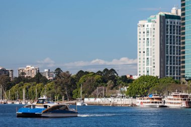 Brisbane nehrinde yüzen bir feribot.