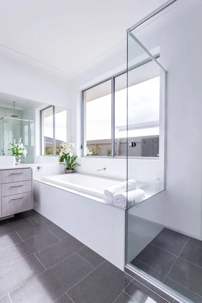 Un baño moderno de lujo vista de diseño interior — Foto de Stock