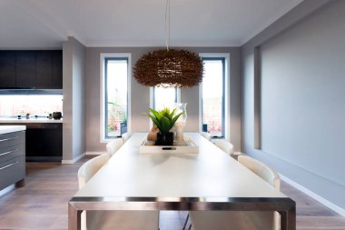 Modern yemek odası ve yemek masası.