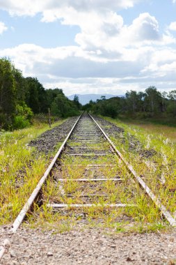 Terk edilmiş eski bir demiryolu. Manzaradaki eski raylar
