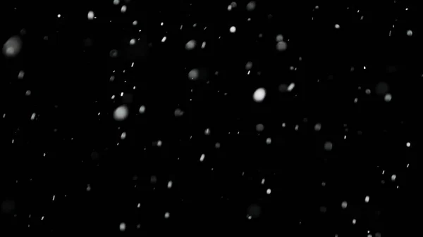 Neve branca caindo em fundo preto isolado — Fotografia de Stock