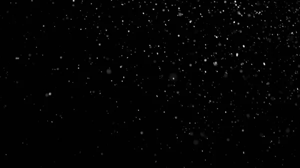 White Snow Falling on Isolated Black Background — Stock Photo, Image