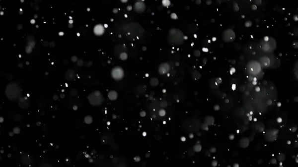 Witte sneeuw vallen op geïsoleerde zwarte achtergrond — Stockfoto