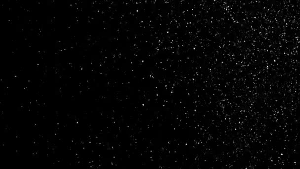 Белый снег, падающий на обледенелом черном фоне — стоковое видео