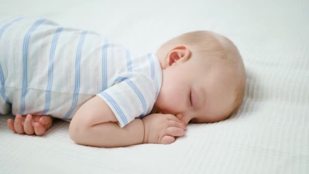 Cute Baby Sleeping on the Bed at Home — Stock Video