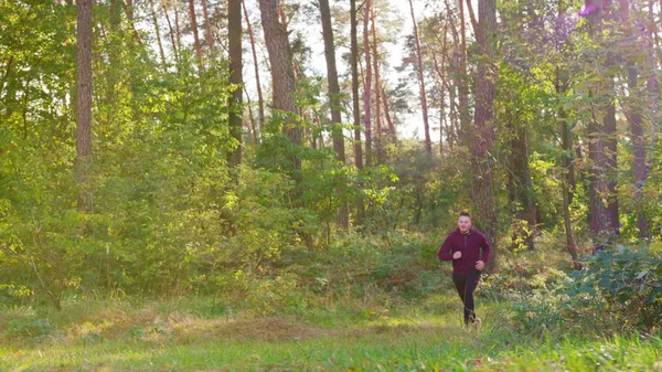 Joven corriendo en el bosque — Foto de Stock