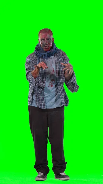 Scary zombie in halloween isolated green background