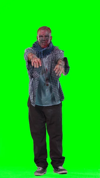 Zumbi assustador em halloween isolado fundo verde — Fotografia de Stock