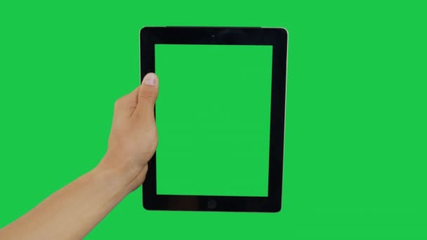 Нажмите цифровой экран планшета зеленый — стоковое видео