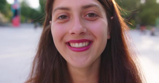 Young Lady Smiling Outdoors. Emotion — Stock Video