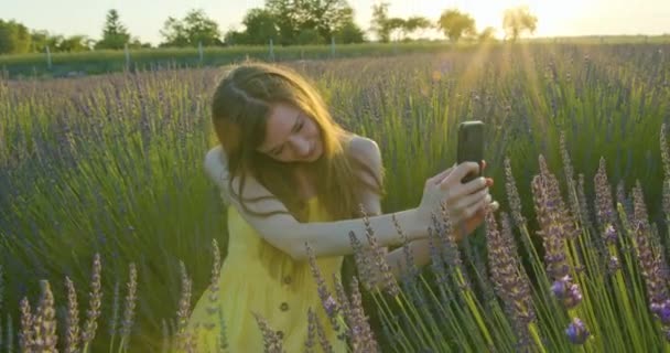 Lady Taking Selfie in the Field — Stock Video