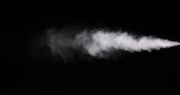 Fehér füst Trail izolált fekete háttér — Stock Fotó