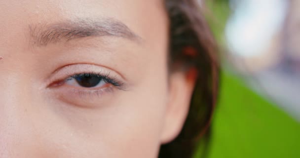 Asian Ladys Eye Blinking Outdoors — Stock Video