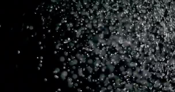 Flocons de neige flottant lentement la nuit — Video