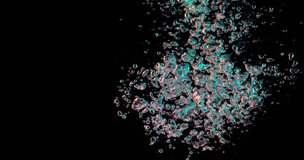 浅粉色和蓝色的气泡掉到黑暗的水下背景中 在它们散开的时候漂浮起来 — 图库照片