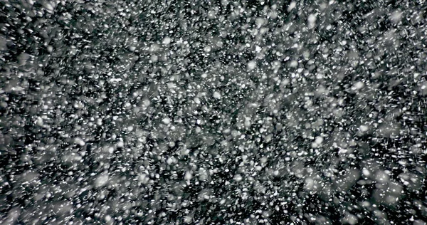 白雪从天而降 映衬着孤立的黑色背景 — 图库照片
