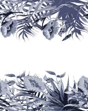 çerçeve tropikal yaprak ve çiçek. Çiçek tasarım arka plan.