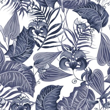 sorunsuz geçmiş tropikal yaprak ve çiçekleri ile