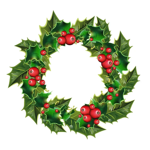 Karácsonyi Koszorú Holly Levelek Bogyók — Stock Vector