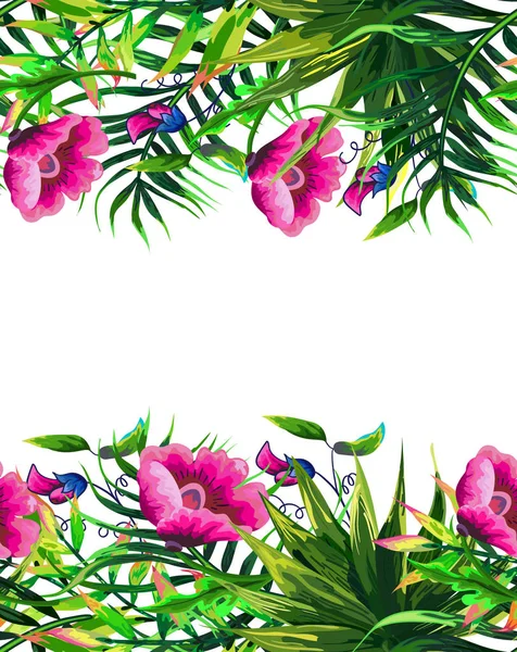 Rám Tropických Listů Květů Květinový Motiv Pozadí — Stockový vektor
