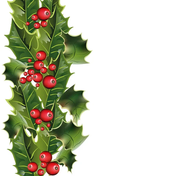 Holly Levelek Bogyók Egy Fehér Háttér Karácsonyi Ünnep Üggőleges Szegély — Stock Vector