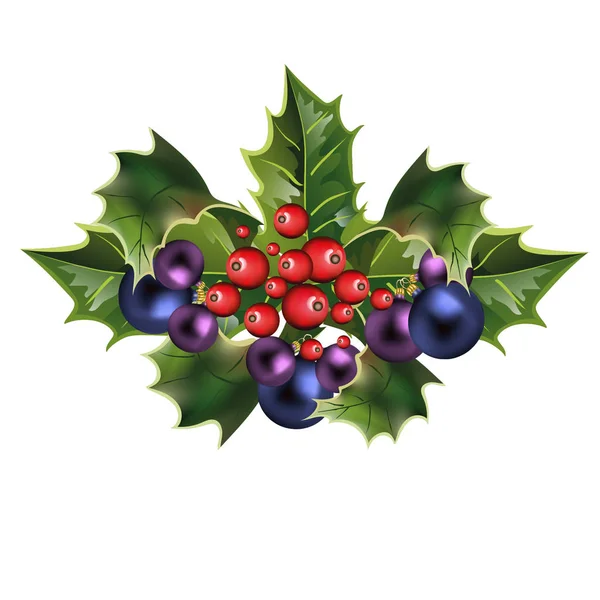 Décor Noël Avec Feuilles Houx Baies Boules Illustration De Stock