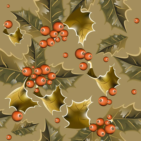 Fondo Sin Costuras Con Hojas Acebo Bayas Acebo Navidad Gráficos vectoriales