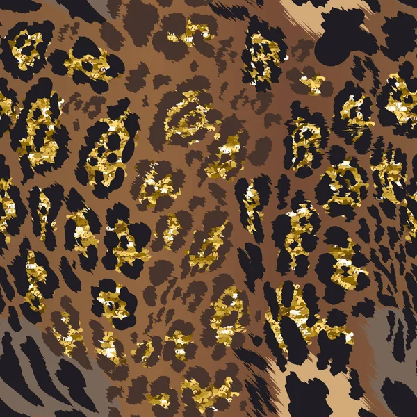 Modello Senza Cuciture Pelle Leopardo Paillettes Oro — Vettoriale Stock