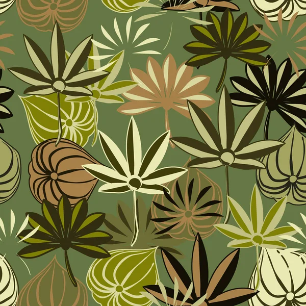 Nahtloser Hintergrund Mit Tropischen Blättern — Stockvektor