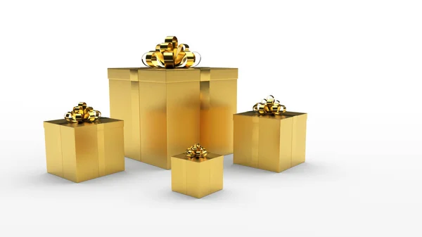 Caixas de presente dourado com laço de fita dourada no fundo de luz — Fotografia de Stock
