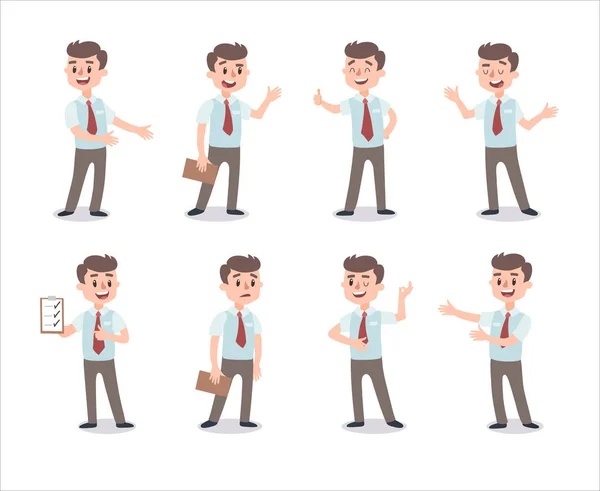 Juego de personajes de hombre de negocios. Personaje animado. Constructor de personajes masculinos. Posturas de hombre diferentes. Personaje conjunto de vectores . — Vector de stock