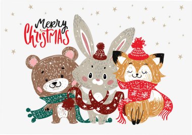 Noel posterler. Vektör çizim. Scrapbooking tebrik, kutlama, davetiye, çıkartmalar, planlamacıları ve için şablon.