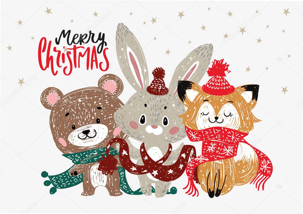 Christmas Posters. Vector illustration. Template for Greeting Scrapbooking, Congratulations, Invitations, Stickers, Planners and cards.