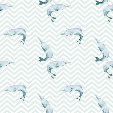 Sulu boya şirin el çekilmiş seamless modeli. Vahşi orman hayvanları.