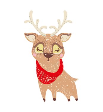 Noel posterler. Vektör çizim. Scrapbooking tebrik, kutlama, davetiye, çıkartmalar, planlamacıları ve şablonu. Kış giysileri içinde neşeli bunny.