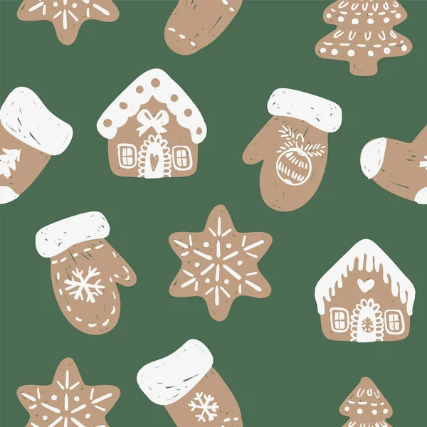 Modello Senza Cuciture Vettoriale Con Scarabocchio Disegnato Mano Alberi Natale — Vettoriale Stock
