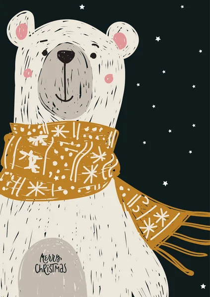 Vetor Desenhado Mão Ilustração Urso Para Cartão Natal Feliz Cartão — Vetor de Stock