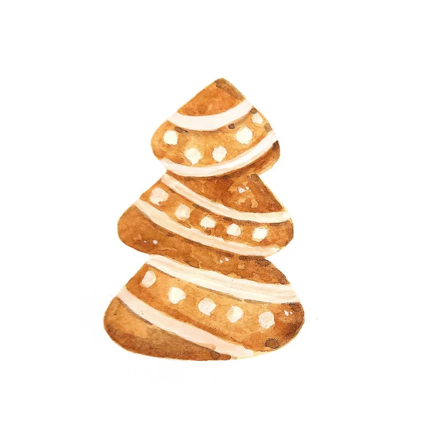 Definir Biscoitos Gengibre Natal Aquarela Ilustração Desenhada Mão — Fotografia de Stock