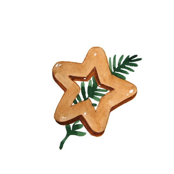 Set Acquerello Biscotti Pan Zenzero Natale Illustrazione Disegnata Mano — Foto Stock