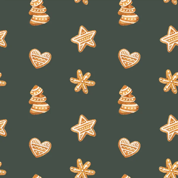 Natale Modello Senza Cuciture Pan Zenzero Biscotti Allo Zenzero Sfondo — Foto Stock