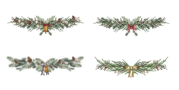 Set von weihnachtlichen Borderdesign-Elementen, florale Girlanden — Stockfoto